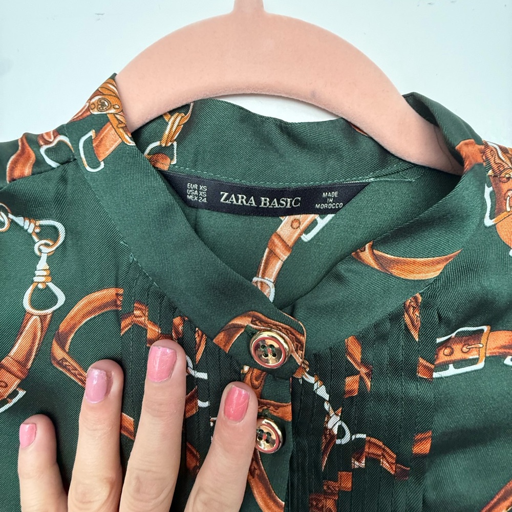 Zara Green Chain Pattern Long Sleeve Dress - Picture 5 of 7